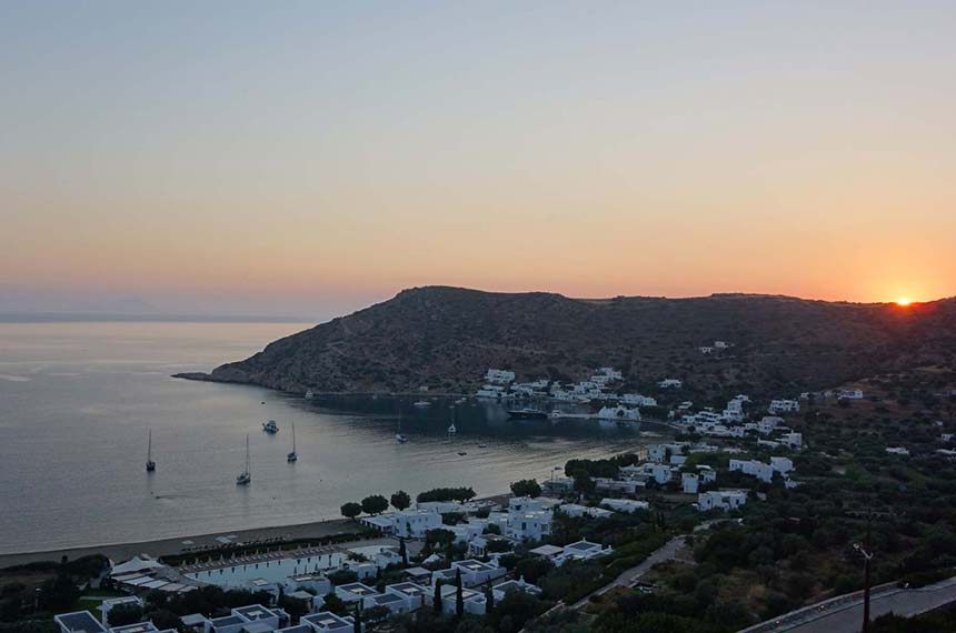 The sun sets at Vathi